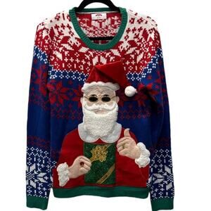 Holiday Time Christmas Santa featured red white green sweater size small 34-36